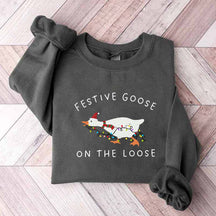 Festive Goose on the Loose Christmas Xmas Duck Sweatshirt