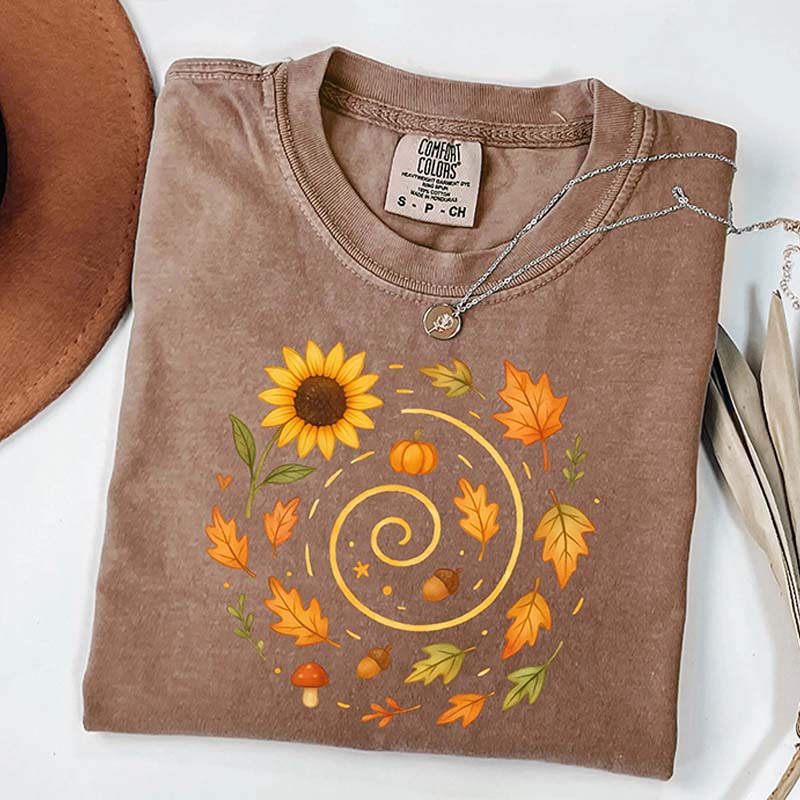 Spiral Sunflower Pumpkin Fall T-Shirt