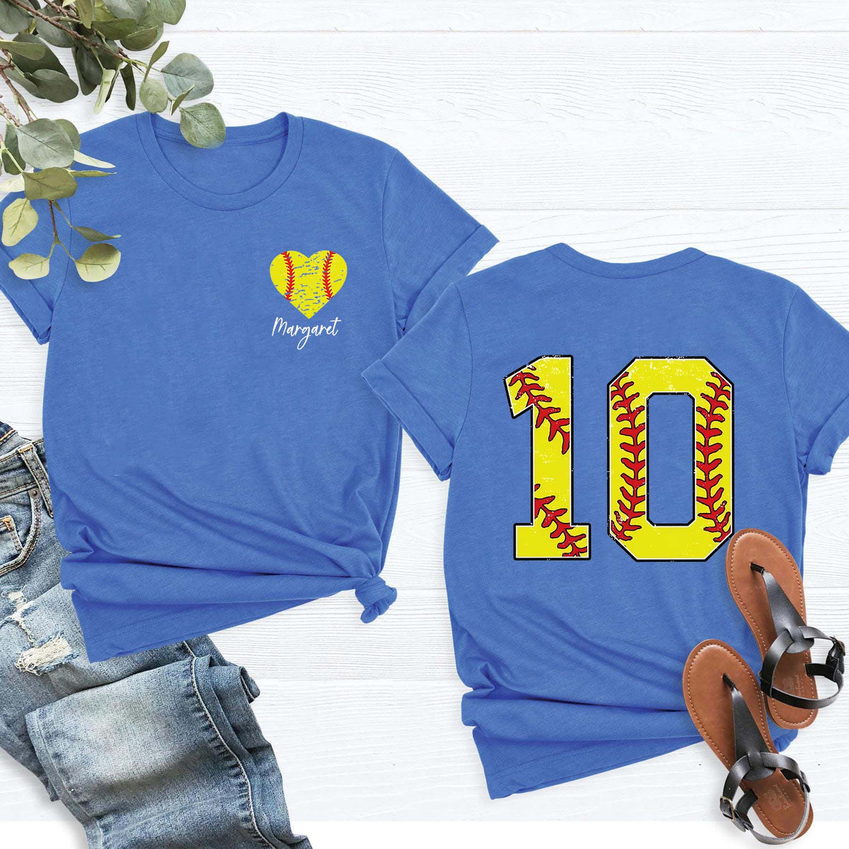 Custom Number And Name Softball Heart T-Shirt