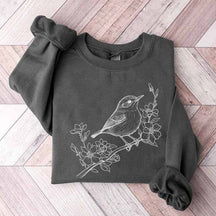 Cute Botanical Bird Graphic Sweatshirt