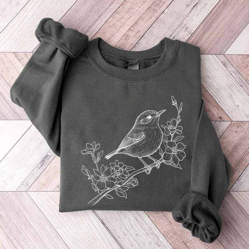 Cute Botanical Bird Graphic Sweatshirt