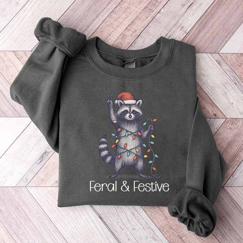 Feral and Festive Raccoon Christmas Sweatshirt