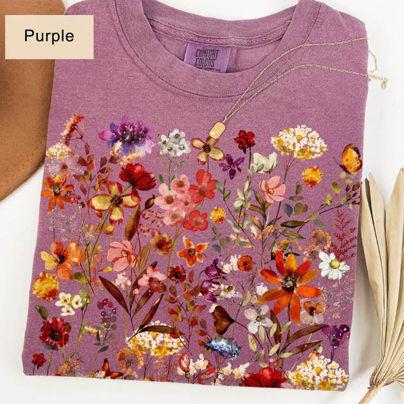 Vintage Pressed Flowers Market Boho Cottagecore T-Shirt