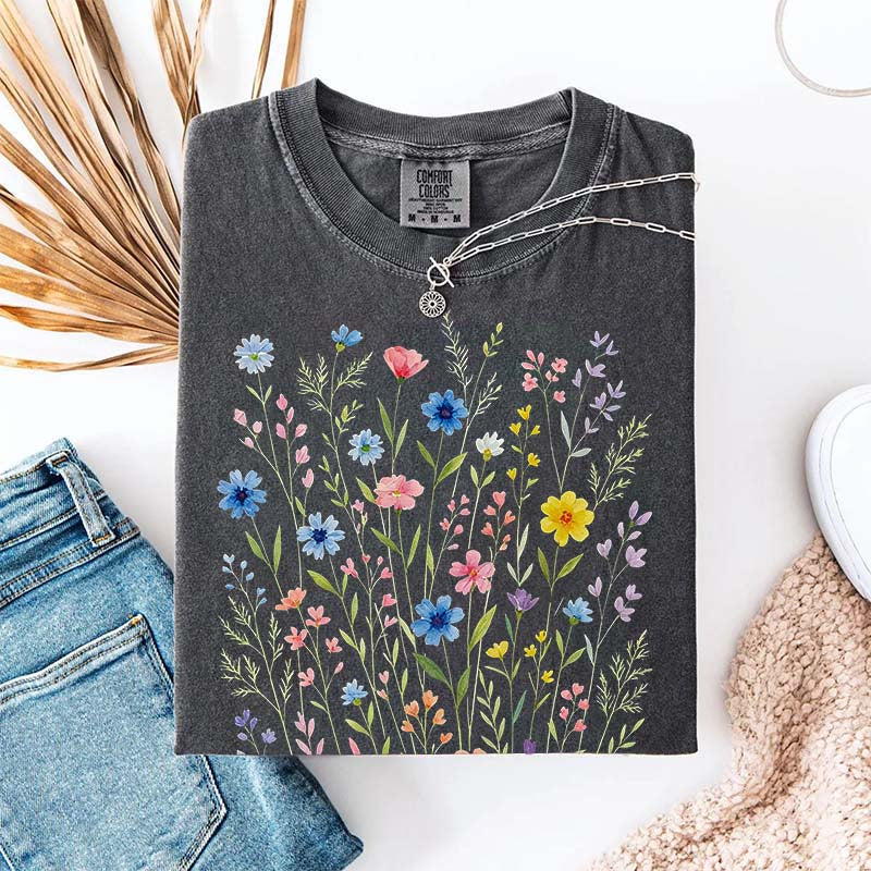 Wildflowers Vintage Blue Style T-Shirt