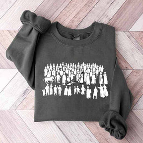Woman Touches Religous Sweatshirt