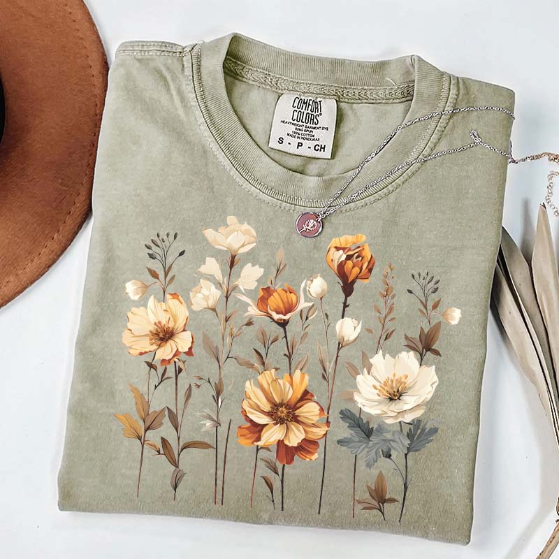 Comfort Colors Vintage Pressed Flowers Fall T-Shirt