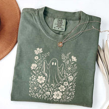 Comfort Colors Floral Ghost Halloween Cute T-Shirt
