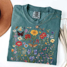 Vintage Pressed Flowers Bee Butterfly T-Shirt
