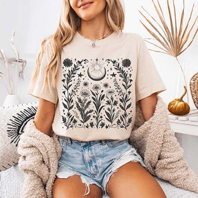Boho Floral Moon Summer Aesthetic T-Shirt