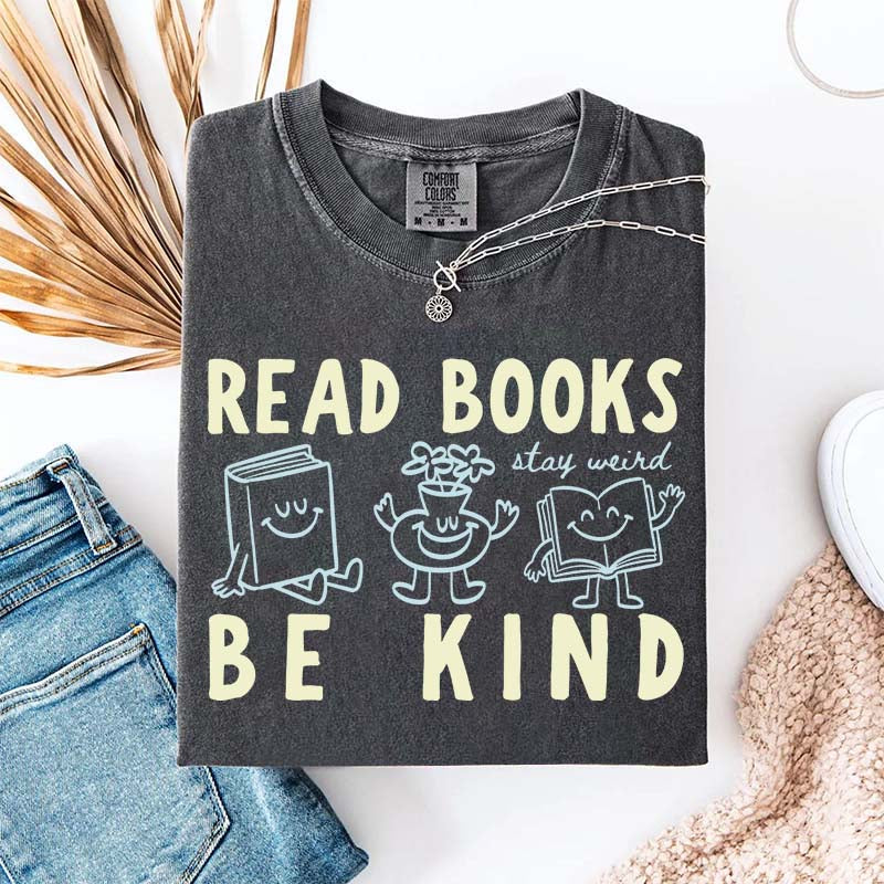 Read Books Be Kind Stay Weird Retro Doodle T-Shirt