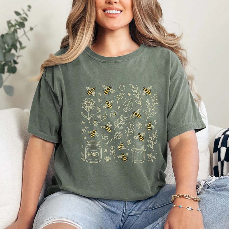 Vintage Bee Botanical Honeycomb T-Shirt