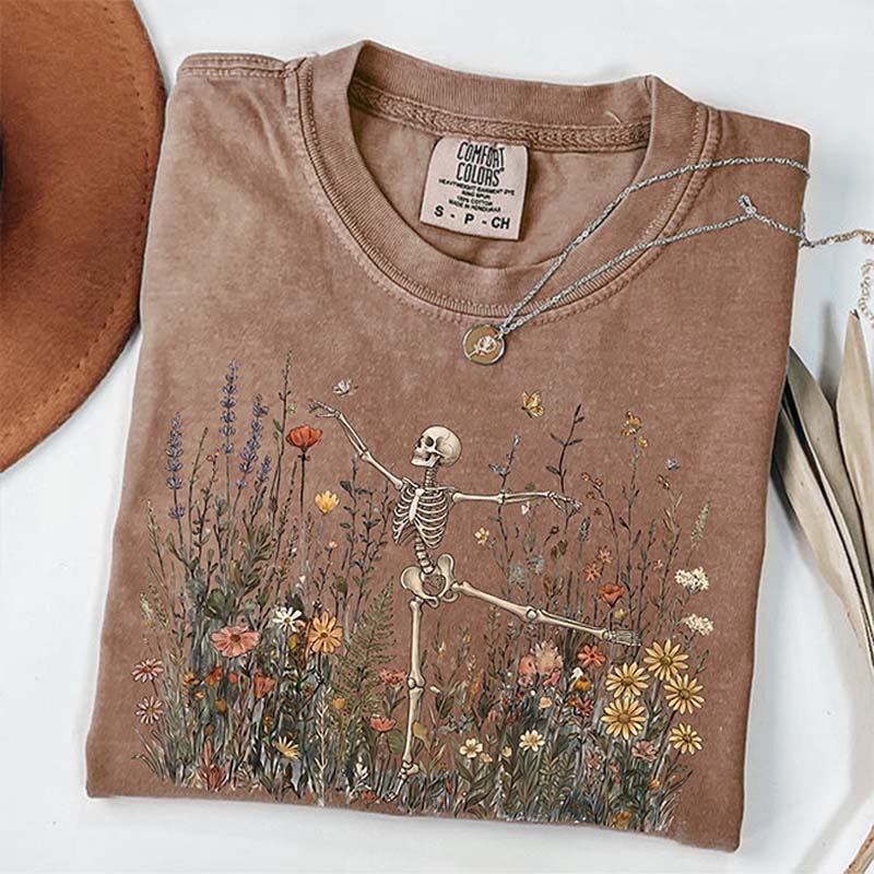 Skeleton Dancing Arabesque Wildflower Botanical Floral T-Shirt