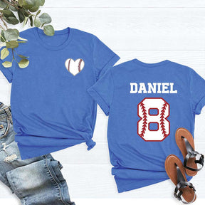 Custom Team Number And Name Baseball Heart T-Shirt