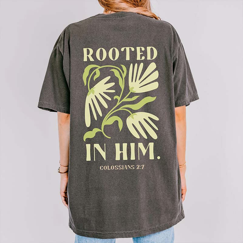 Rooted in Him Retro Floral Faith T-Shirt