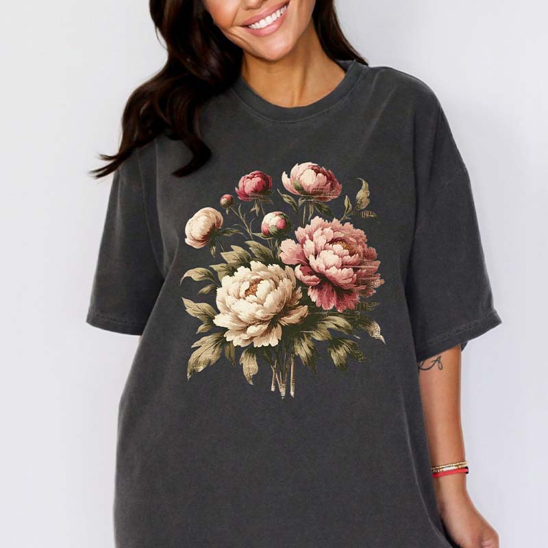 Boho Peonies Floral Botanical T-Shirt