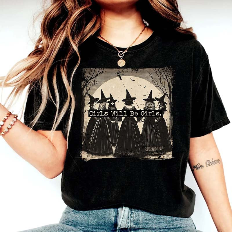 Vintage Girls Will Be Girls Witch Halloween T-Shirt