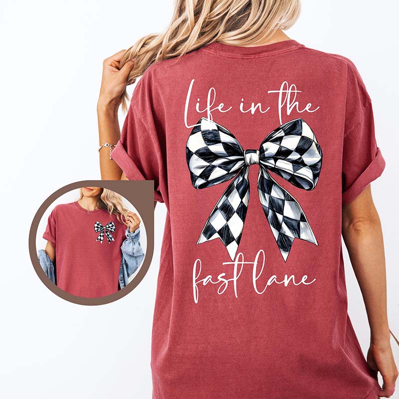 Race Day Checkered Flag Bow T-Shirt
