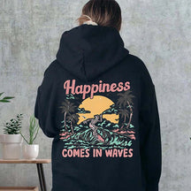 Happiness Comes In Waves Beach Vacation Hoodie