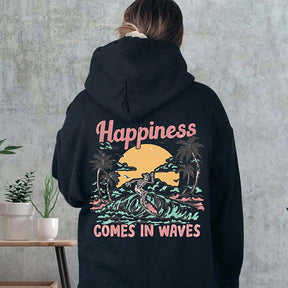 Happiness Comes In Waves Beach Vacation Hoodie