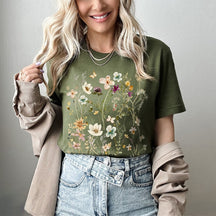 T-Shirt mit gepressten Blumen, Boho-Wildblumen-Shirt