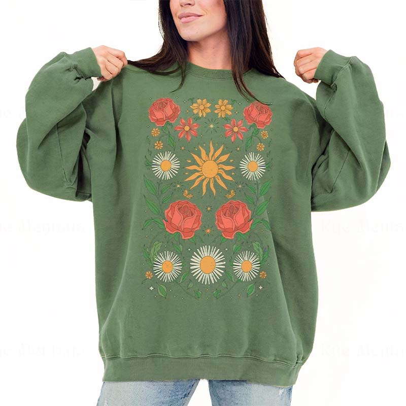 Retro Minimalist Boho Floral Sweatshirt