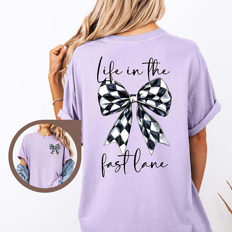 Race Day Checkered Flag Bow T-Shirt