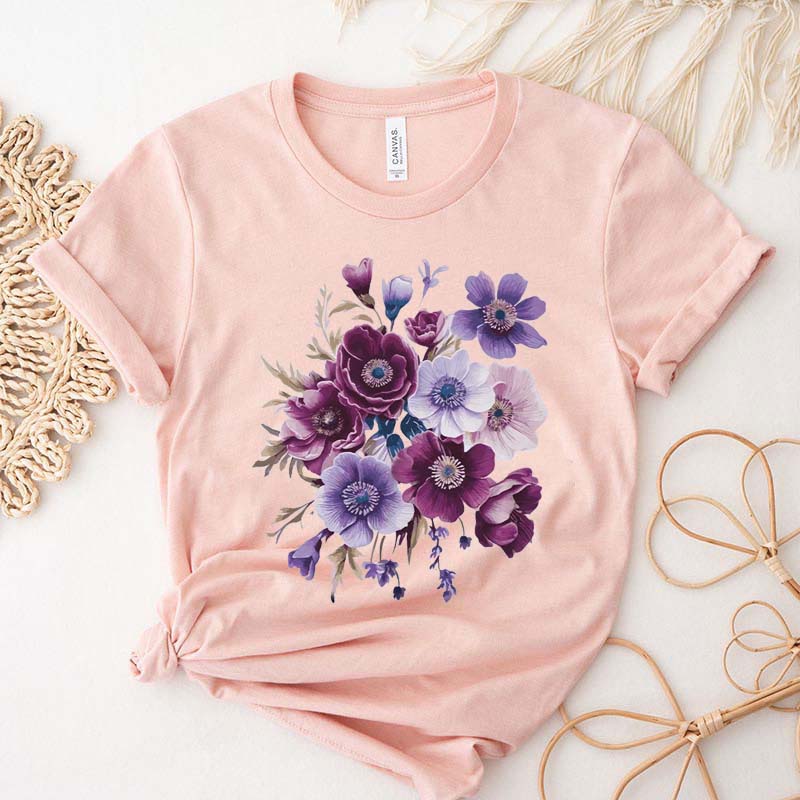 Vintage Pressed Botanical Purple Flowers T-Shirt