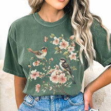 Whimsical Birds And Floral T-Shirt
