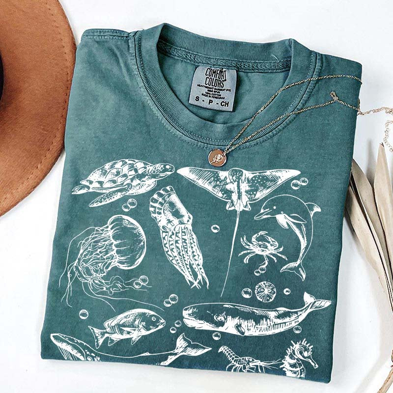 Sea Animals 90s Vintage Style T-Shirt