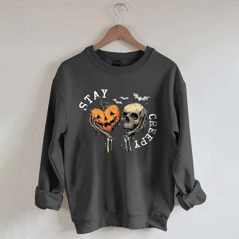 Stay Creepy With Pumpkin And Skull Sweatshirt