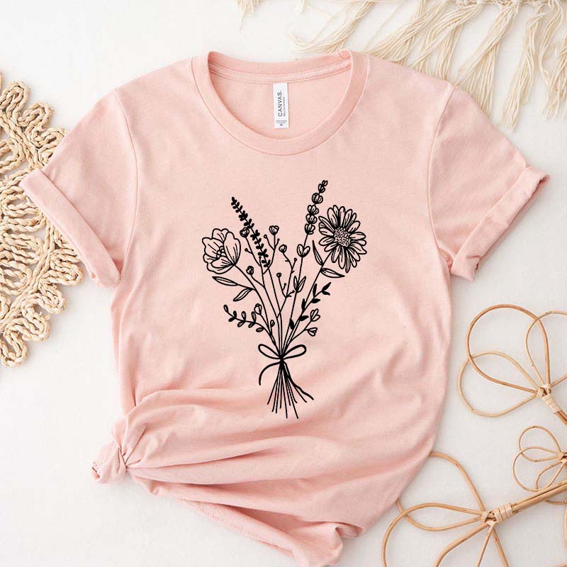 Retro Minimalist Flower Bouquet T-Shirt