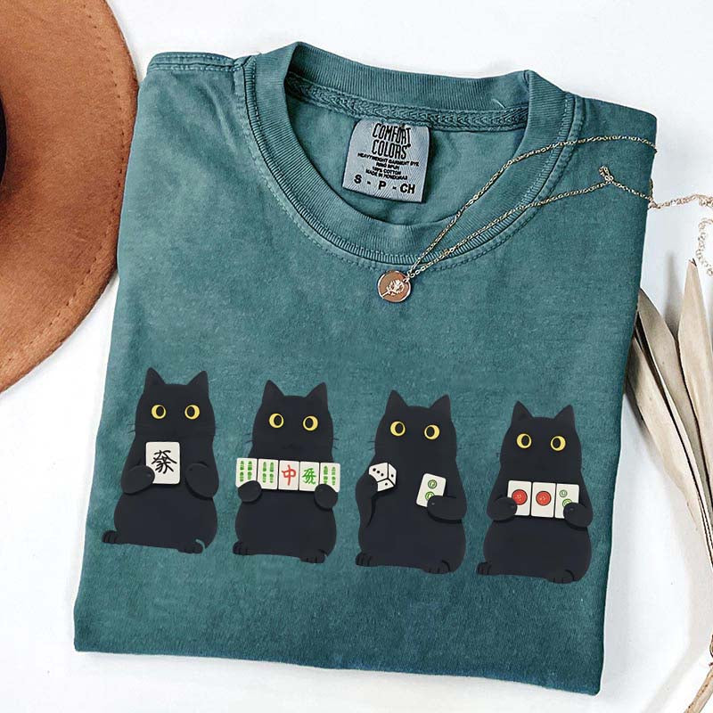 Mahjong Black Cat Game Night T-Shirt