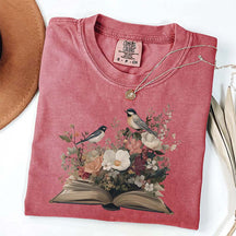 Minimalist Bookish Book Flowers T-Shirt