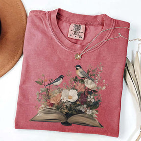 Minimalist Bookish Book Flowers T-Shirt
