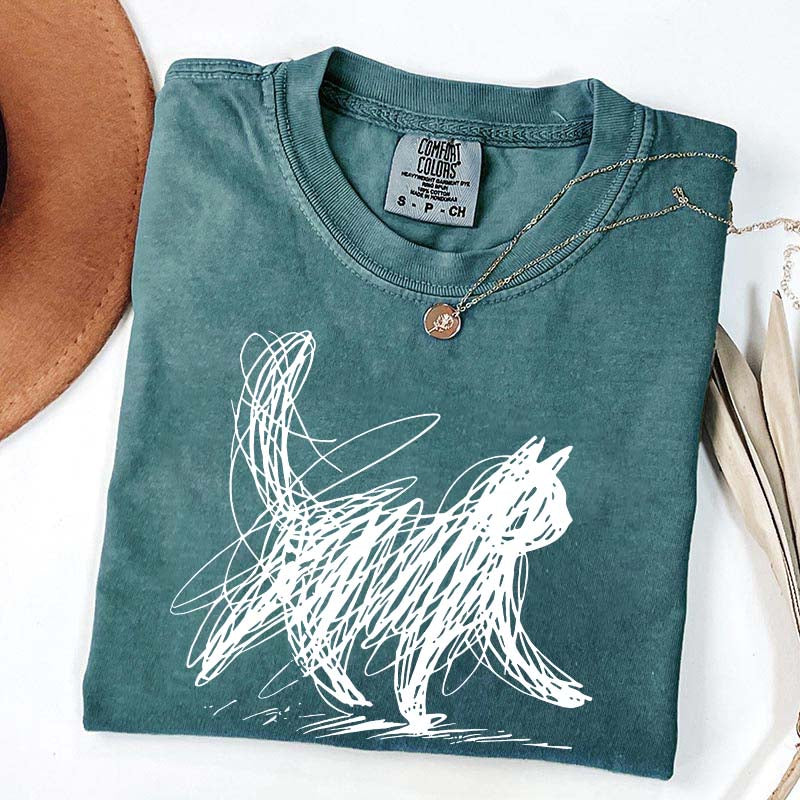 Abstract Cat Line T-Shirt
