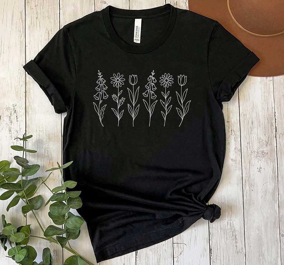 NO WORDS Subtle Anti Boho Botanical Flower T-Shirt