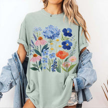 Botanical Flower Blue Cottagecore Floral T-Shirt