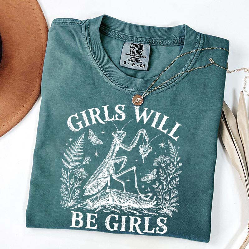 Girls Will Be Girls Praying Mantis Botanical T-Shirt