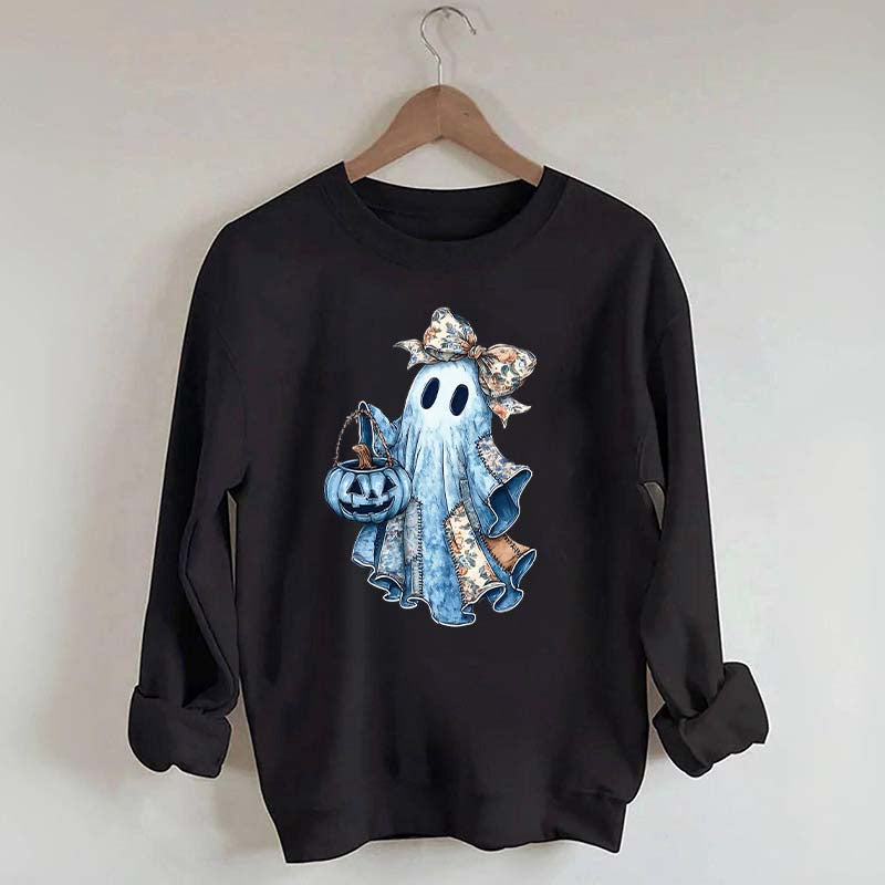 Retro Halloween Blue Denim Ghost Sweatshirt