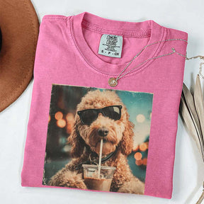 Cute Goldendoodle Drinking Iced Coffee T-Shirt