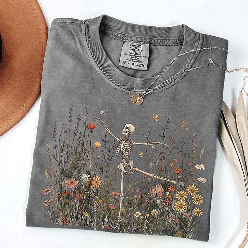 Skeleton Dancing Arabesque Wildflower Botanical Floral T-Shirt