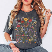Vintage Pressed Flowers Bee Butterfly T-Shirt