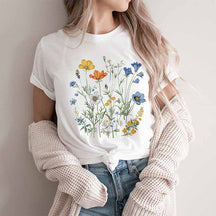 Boho Wildflowers Cottagecore Blue Floral T-Shirt