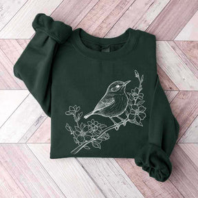 Cute Botanical Bird Graphic Sweatshirt