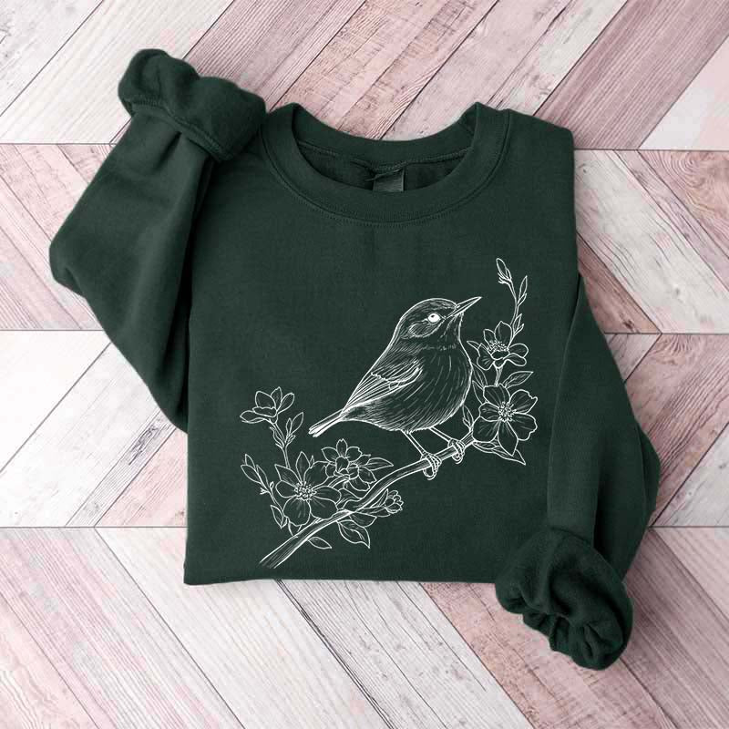 Cute Botanical Bird Graphic Sweatshirt