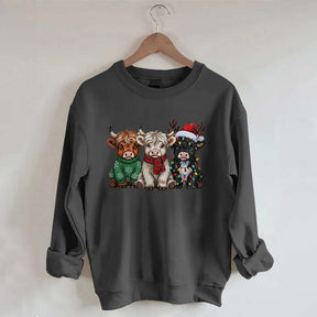 Rustic Highland Cows Christmas Sweatshirt