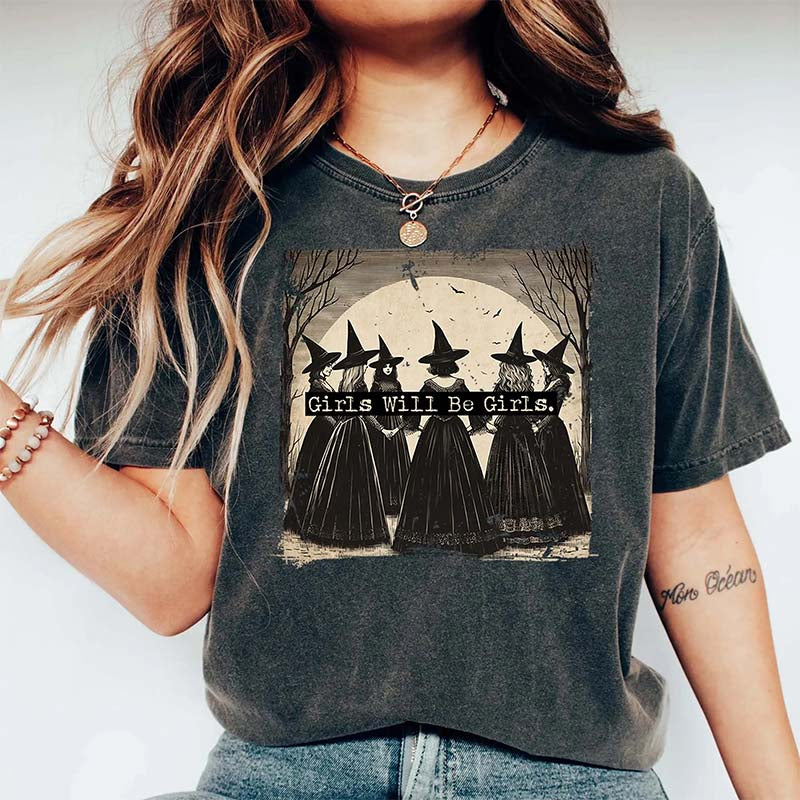 Vintage Girls Will Be Girls Witch Halloween T-Shirt