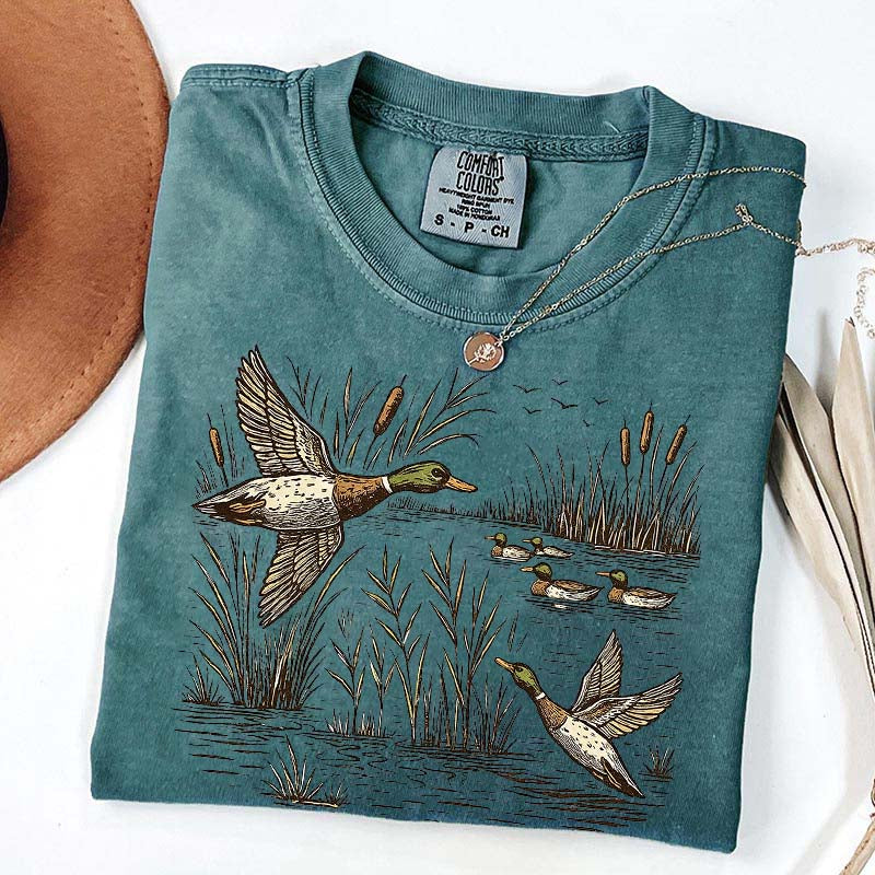 Retro Flying Mallard Duck T-Shirt