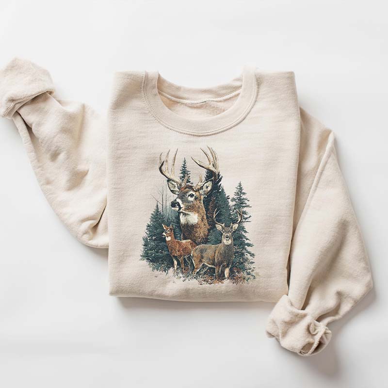 90's Retro Fall Buck And Doe Deer Sweatshirt