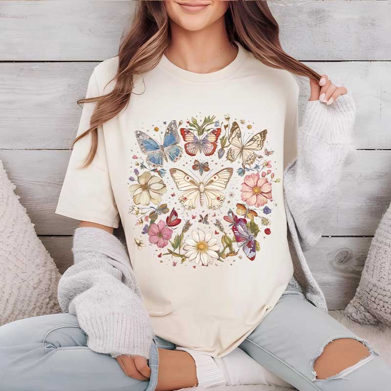 Cottagecore Butterfly Boho Sunflowers T-Shirt